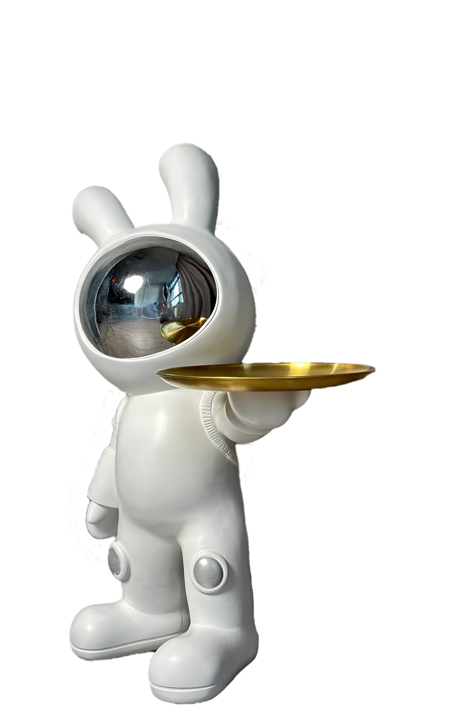 Sculpture rabbit with iron tray